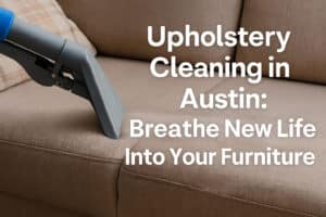 Professional upholstery cleaning service in Austin — couch being cleaned in a modern living room, showcasing before and after results.